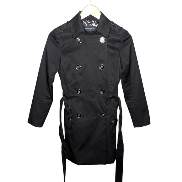 Banana Republic Petite XS Black Classic Trench Coat Belted Tailored - Picture 2 of 14